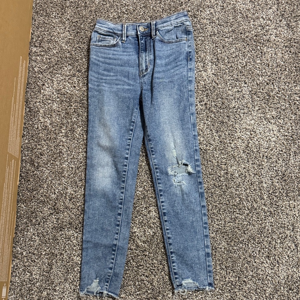 Girls Light Blue Distressed High-Rise Jeans